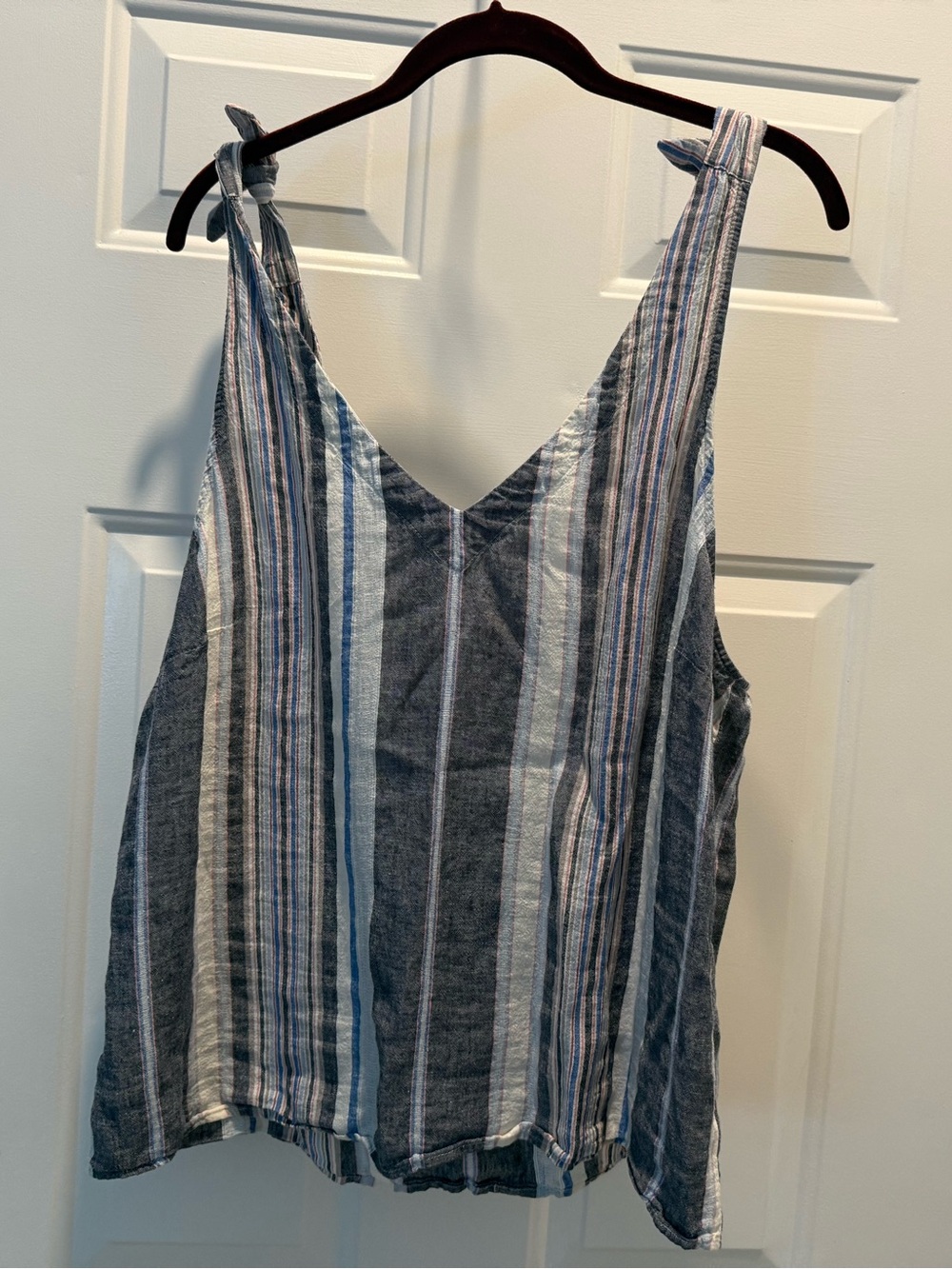 a new day Blue & White Striped Tie-Shoulder V-Neck Tank